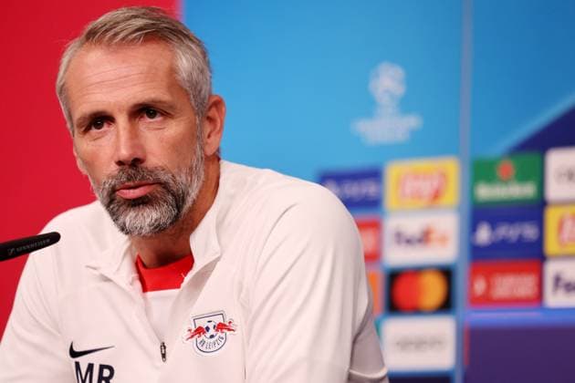 RB Leipzig PK Champions League Leipzig, 03 10 2023, Red Bull Arena, UEFA Champions League , RB Leipzig press conference the day before RBL v Manchester City , In picture coach Marco Rose RB Leipzig , Picture Point