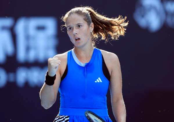 (231003) -- BEIJING, Oct. 3, 2023 -- Russia s Daria Kasatkina celebrates scoring during the women s singles second round match at 2023 China Open tennis tournament in Beijing, capital of China, Oct. 3, 2023. ) (SP)CHINA-BEIJING-TENNIS-CHINA OPEN-WOMEN S SINGLES-2ND ROUND (CN) LuoxYuan 