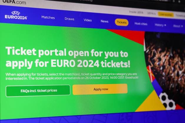 EURO 2024 tickets go on general sale Photo taken on October 2023 in Zagreb, Croatia shows illustration for ticket applications for UEFA EURO, EM, Europameisterschaft,Fussball 2024 through the official UEFA ticketing platform. Over 1.2 million tickets will be available in the application period from 3 October until 26 October 2023. LukaxStanzl PIXSELL
