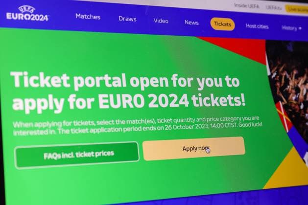 EURO 2024 tickets go on general sale Photo taken on October 2023 in Zagreb, Croatia shows illustration for ticket applications for UEFA EURO, EM, Europameisterschaft,Fussball 2024 through the official UEFA ticketing platform. Over 1.2 million tickets will be available in the application period from 3 October until 26 October 2023. LukaxStanzl PIXSELL