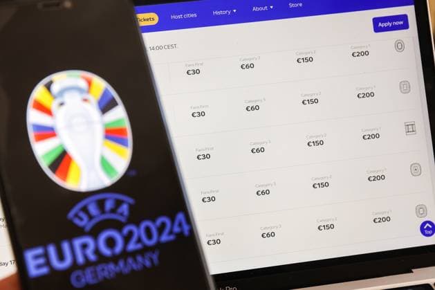 EURO 2024 tickets go on general sale Photo taken on October 2023 in Zagreb, Croatia shows illustration for ticket applications for UEFA EURO, EM, Europameisterschaft,Fussball 2024 through the official UEFA ticketing platform. Over 1.2 million tickets will be available in the application period from 3 October until 26 October 2023. LukaxStanzl PIXSELL