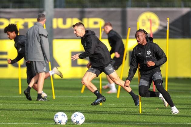 03 10 2023, football, season 2023 2024, 1 Bundesliga, training Borussia Dortmund, v l Thomas Meunier Borussia Dortmund , Jamie Jermaine Bynoe Gittens Borussia Dortmund , Dortmund training ground BVB NRW Germany xRHR PHOTO DEx Copyright: DennisxEwert RHR-FOTOx RHR-FOTO DE