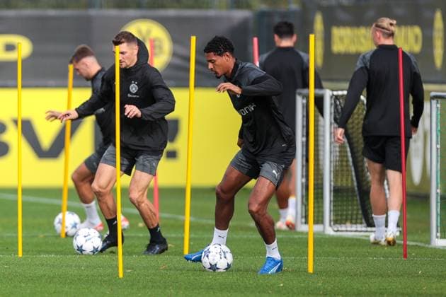 03 10 2023, football, season 2023 2024, 1 Bundesliga, training Borussia Dortmund, f l Thomas Meunier Borussia Dortmund , Sebastien Haller Borussia Dortmund , Dortmund training ground BVB NRW Germany xRHR PHOTO DEx Copyright: DennisxEwert RHR-FOTOx RHR-FOTO DE