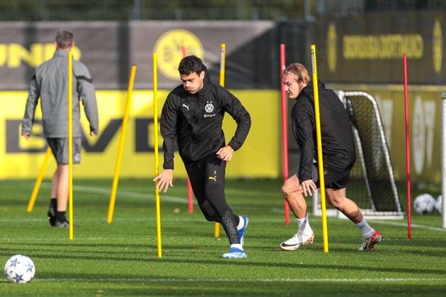 03 10 2023, football, season 2023 2024, 1 Bundesliga, training Borussia Dortmund, v l Giovanni Reyna Borussia Dortmund , Julian Brandt Borussia Dortmund , Dortmund training ground BVB NRW Germany xRHR PHOTO DEx Copyright: DennisxEwert RHR-FOTOx RHR-FOTO DE