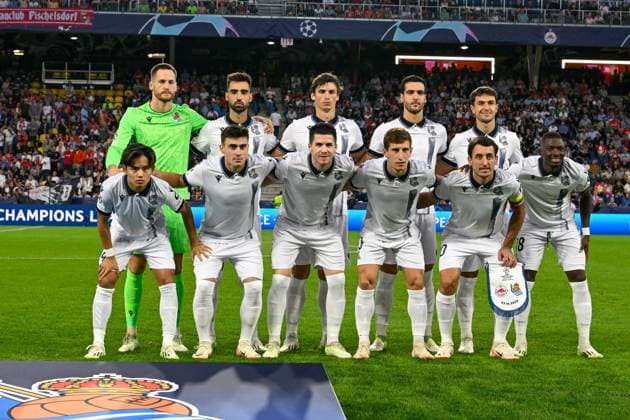 SOCCER - UEFA CL, RBS vs Sociedad SALZBURG,AUSTRIA,03.OCT.23 - SOCCER - UEFA Champions League, group stage, Red Bull Salzburg vs Real Sociedad. Image shows the team of Real Sociedad.  GEPAxpictures xDanielxSchoenherr