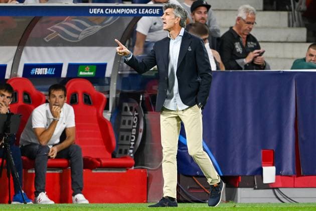 SOCCER - UEFA CL, RBS vs Sociedad SALZBURG,AUSTRIA,03.OCT.23 - SOCCER - UEFA Champions League, group stage, Red Bull Salzburg vs Real Sociedad. Image shows head coach Imanol Alguacil (Sociedad).  GEPAxpictures xDanielxSchoenherr
