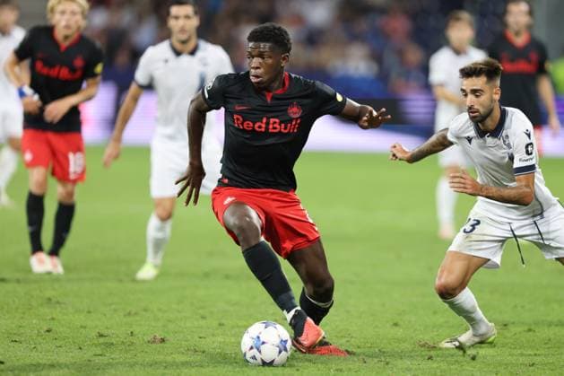 SOCCER - UEFA CL, RBS vs Sociedad SALZBURG,AUSTRIA,03.OCT.23 - SOCCER - UEFA Champions League, group stage, Red Bull Salzburg vs Real Sociedad. Image shows Lucas Gourna-Douath (RBS).  GEPAxpictures xMathiasxMandl