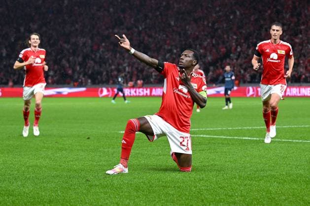 03 10 2023, Football, Champions League, Matchday 2, Season 2023 2024, 1 FC Union Berlin Sporting Braga, Sheraldo Becker Union Berlin is pleased with the goal to 1 0 xRHR PHOTO TKx Copyright: RHR-FOTOx RHR-FOTO TK