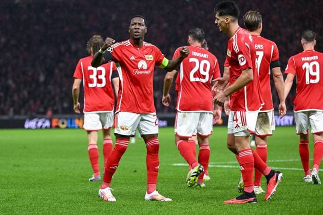 03 10 2023, Football, Champions League, Matchday 2, Season 2023 2024, 1 FC Union Berlin Sporting Braga, Sheraldo Becker Union Berlin is pleased with the goal to 1 0 xRHR PHOTO TKx Copyright: RHR-FOTOx RHR-FOTO TK