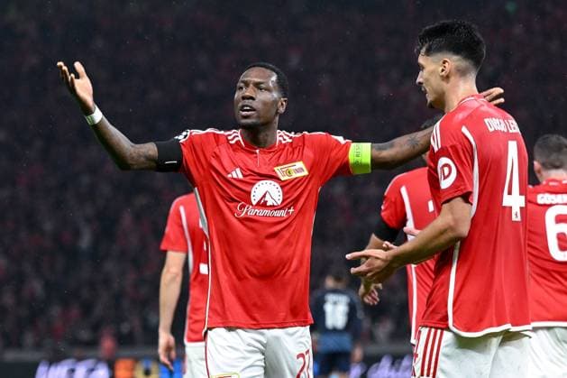 03 10 2023, Football, Champions League, Matchday 2, Season 2023 2024, 1 FC Union Berlin Sporting Braga, Sheraldo Becker Union Berlin is pleased with the goal to 1 0 xRHR PHOTO TKx Copyright: RHR-FOTOx RHR-FOTO TK