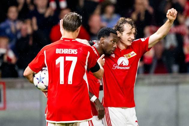 03 10 2023, xfrx, football UEFA Champions League, Union Berlin Sporting Braga emspor, v l Sheraldo Becker Union Berlin ,Alex Kral Union Berlin celebrate the goal,Torjubel zum 1 0 DFL DFB REGULATIONS PROHIBIT ANY USE OF PHOTOGRAPHS as IMAGE SEQUENCES and or QUASI VIDEO Berlin