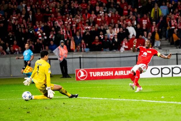 03 10 2023, xfrx, football UEFA Champions League, Union Berlin Sporting Braga emspor, v l Matheus Magalhaes Sporting Braga ,Sheraldo Becker Union Berlin goal to 1 0 DFL DFB REGULATIONS PROHIBIT ANY USE OF PHOTOGRAPHS as IMAGE SEQUENCES and or QUASI VIDEO Berlin