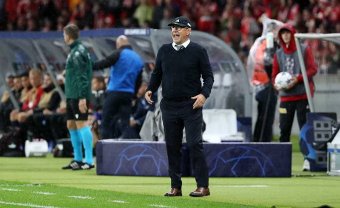 Coach Urs Fischer calling single image crop action sports football soccer UEFA Champions League UCL men 2 matchday season 2023 2024 03 10 2023 1 FC Union Berlin FCU vs SC Braga Olympiastadion DFL regulations prohibit any use of photographs as image sequences and or quasi video