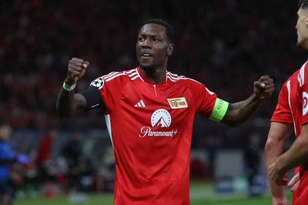 03 10 2023, xtgx, football, UEFA Champions League, 1 FC Union Berlin Sporting Braga emspor, v l Sheraldo Becker Union Berlin, 27 Jubel, Torjubel, jubelt über das Tor, celebrate the goal, celebration nach dem 1 0 DFL DFB REGULATIONS PROHIBIT ANY USE OF PHOTOGRAPHS as IMAGE SEQUENCES and or QUASI VIDEO Olympiastadion