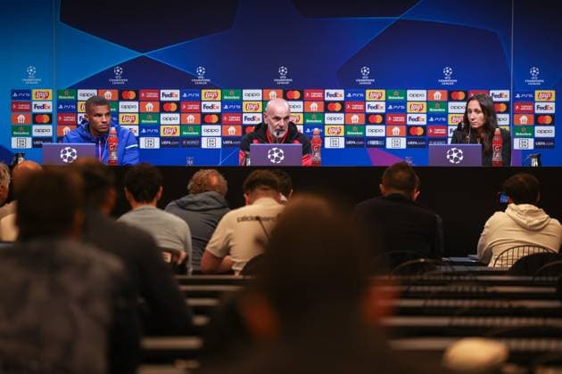 03 10 2023, football, 2023 2024 season, UCL, UEFA Champions League, walkaround, press conference AC Milan, v l Malick Thiaw AC Milan , coach Stefano Pioli AC Milan , Dortmund Signal Iduna Park, NRW Germany xRHR PHOTO DEx Copyright: DennisxEwert RHR-FOTOx RHR-FOTO DE