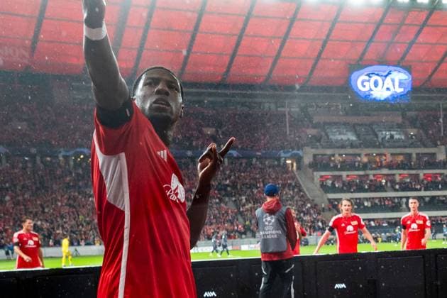 03 10 2023, xfrx, football UEFA Champions League, Union Berlin Sporting Braga emspor, v l Sheraldo Becker Union Berlin celebrate the goal,Torjubel zum 2 0 DFL DFB REGULATIONS PROHIBIT ANY USE OF PHOTOGRAPHS as IMAGE SEQUENCES and or QUASI VIDEO Berlin
