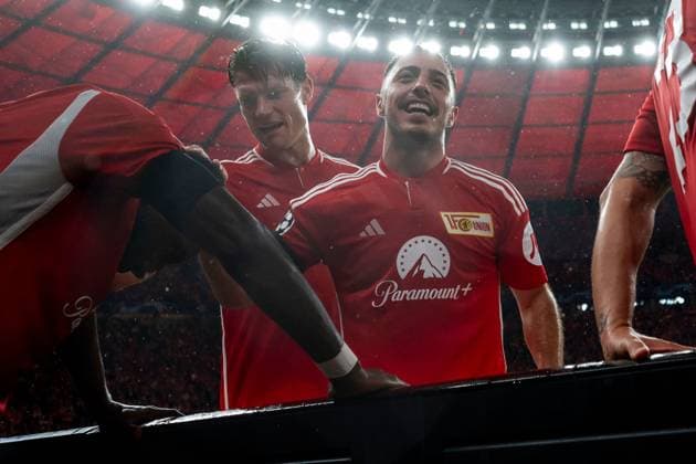 03 10 2023, xfrx, football UEFA Champions League, Union Berlin Sporting Braga emspor, v l Sheraldo Becker Union Berlin ,Kevin Behrens Union Berlin ,Josip Juranovic Union Berlin celebrate the goal,Torjubel zum 2 0 DFL DFB REGULATIONS PROHIBIT ANY USE OF PHOTOGRAPHS as IMAGE SEQUENCES and or QUASI VIDEO Berlin