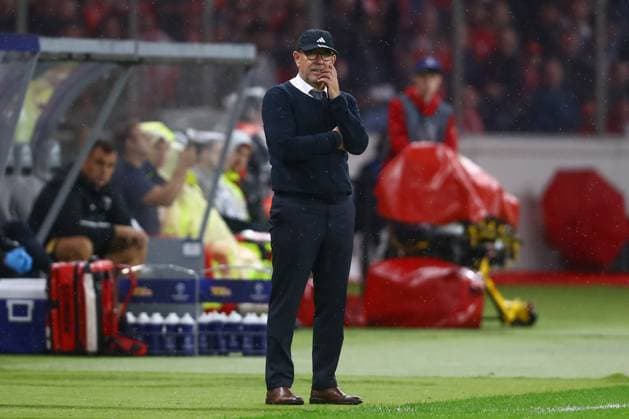 03 10 2023, xtgx, football, UEFA Champions League, 1 FC Union Berlin Sporting Braga emspor, v l Urs Fischer Union Berlin, coach thoughtful DFL DFB REGULATES PROHIBIT ANY USE OF PHOTOGRAPHS as IMAGE SEQUENCES and or QUASI VIDEO Olympiastadion