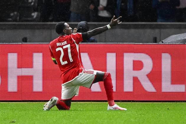 Football, Men, 2023 2024 season, UEFA Champions League Group C, Matchday 2 , 1 FC Union Berlin Sporting Braga, v l Sheraldo Becker 1 FC Union Berlin goal celebration, cheers after scoring 1 0, 03 10 2023, Copyright: xMatthiasxKochx