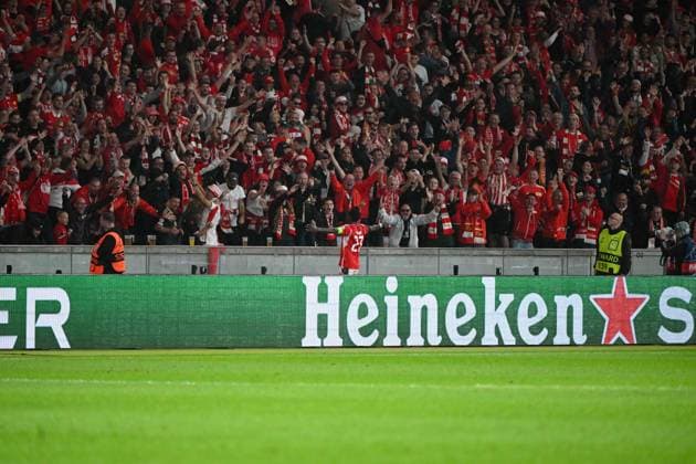 Football, Men, 2023 2024 season, UEFA Champions League Group C, Matchday 2 , 1 FC Union Berlin Sporting Braga, v l Sheraldo Becker 1 FC Union Berlin goal celebration, cheers after scoring 2 0, 03 10 2023, Copyright: xMatthiasxKochx
