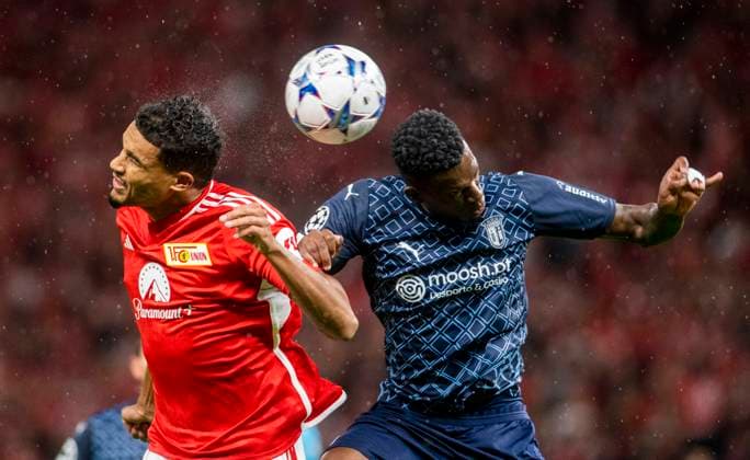 3 10 2023, GER, soccer, men, Champions League, UEFA, season 2023 2024, matchday 2, 1 FC Union Berlin Sporting Braga Danilho Doekhi 1 FC Union Berlin, li vs Cristian Borja Sporting Braga, re Berlin Olympiastadion Berlin Germany