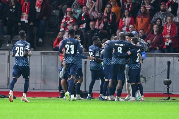 03 10 2023, Football, Champions League, 2 match day, season 2023 2024, 1 FC Union Berlin Sporting Braga, Bruma SC Braga is happy to score the goal to 2 2 with the team xRHR PHOTO TKx Copyright: RHR-FOTOx RHR-FOTO TK