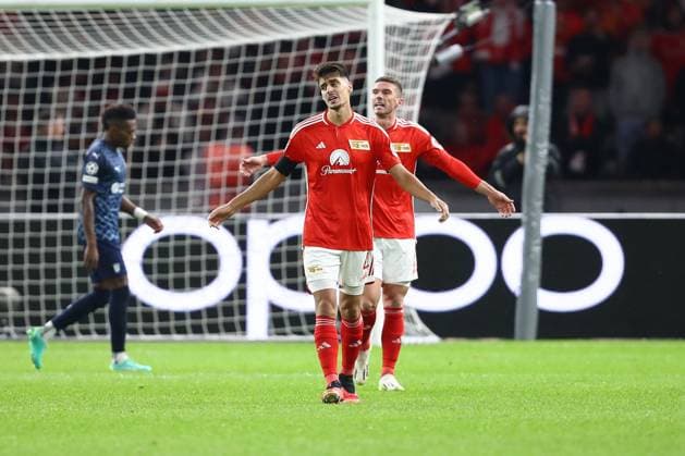03 10 2023, xtgx, football, UEFA Champions League, 1 FC Union Berlin Sporting Braga emspor, v l Union Berlin disappointed, looks disappointed, disappointed DFL DFB REGULATES PROHIBIT ANY USE OF PHOTOGRAPHS as IMAGE SEQUENCES and or QUASI VIDEO Olympiastadion