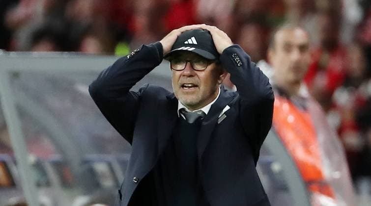 Coach Urs Fischer disappointed after missed scoring chance Disappointment Sports Football Soccer UEFA Champions League UCL Men 2 Matchday Season 2023 2024 03 10 2023 1 FC Union Berlin FCU vs SC Braga Olympiastadion DFL regulations prohibit any use of photographs as image sequences and or quasi video