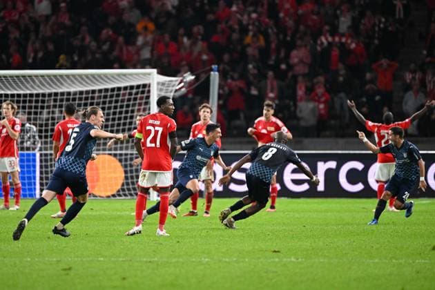 Football, Men, 2023 2024 season, UEFA Champions League Group C, Matchday 2 , 1 FC Union Berlin Sporting Braga, v l Andre Castro Sporting Braga goal celebration, cheering after scoring the 2 3, 03 10 2023, Copyright: xMatthiasxKochx