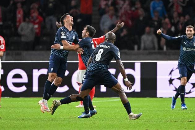 Football, Men, 2023 2024 season, UEFA Champions League Group C, Matchday 2 , 1 FC Union Berlin Sporting Braga, v l Andre Castro Sporting Braga goal celebration, cheering after scoring the 2 3, 03 10 2023, Copyright: xMatthiasxKochx