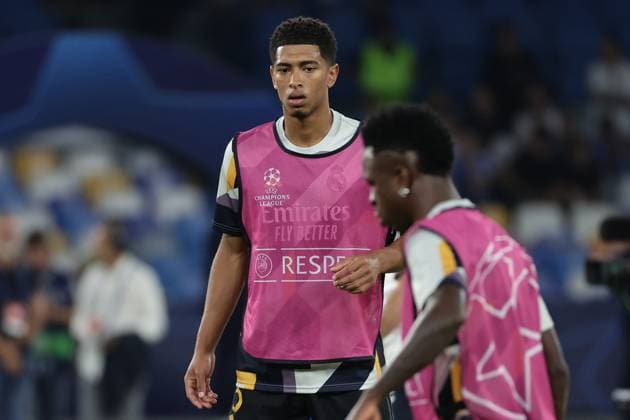 Jude Bellingham of Real Madrid CF prior to the Champions League Group C football match between SSC Napoli and Real Madrid FC at Diego Armando Maradona stadium in Naples (Italy), October 3rd, 2023. cesarexpurini