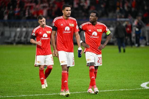 Football, Men, 2023 2024 season, UEFA Champions League Group C, Matchday 2 , 1 FC Union Berlin Sporting Braga, v l Danilho Doekhi 1 FC Union Berlin and Sheraldo Becker 1 FC Union Berlin disappointed, disappointed, 03 10 2023, Copyright: xMatthiasxKochx