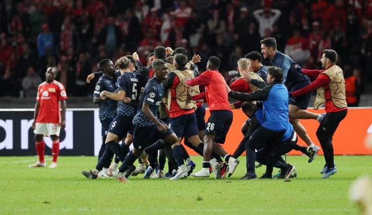 Castro cheers after 2 3 with team joy emotion jubilation sports soccer soccer UEFA Champions League UCL men 2 matchday season 2023 2024 03 10 2023 1 FC Union Berlin FCU vs SC Braga Olympiastadion DFL regulations prohibit any use of photographs as image sequences and or quasi video