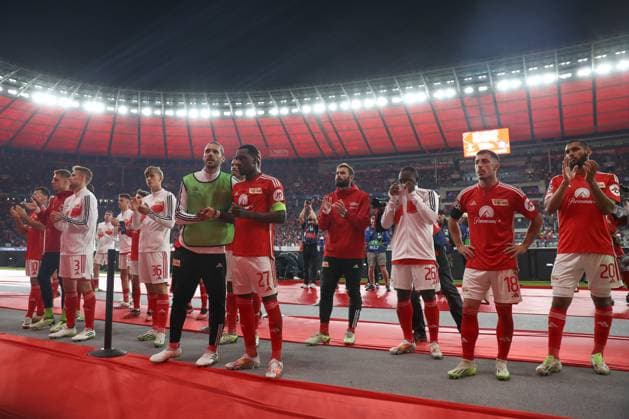 03 10 2023, xtgx, football, UEFA Champions League, 1 FC Union Berlin Sporting Braga emspor, v l Union disappointed, looks disappointed, disappointed DFL DFB REGULATES PROHIBIT ANY USE OF PHOTOGRAPHS as IMAGE SEQUENCES and or QUASI VIDEO Olympiastadion