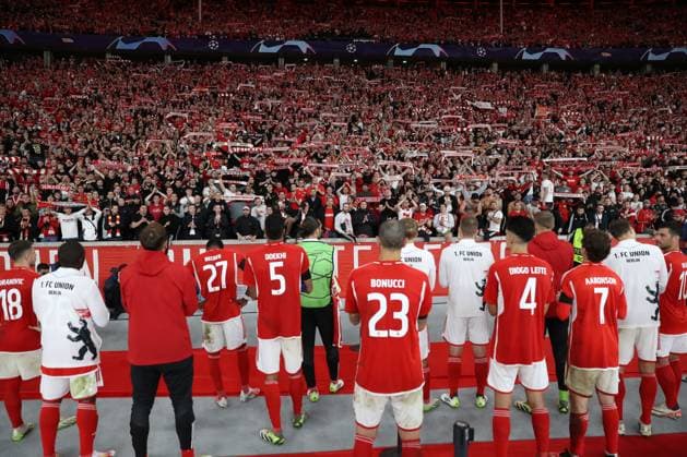03 10 2023, xtgx, football, UEFA Champions League, 1 FC Union Berlin Sporting Braga emspor, v l Union Berlin will still be celebrated by fans DFL DFB REGULATES PROHIBIT ANY USE OF PHOTOGRAPHS as IMAGE SEQUENCES and or QUASI VIDEO Olympiastadion