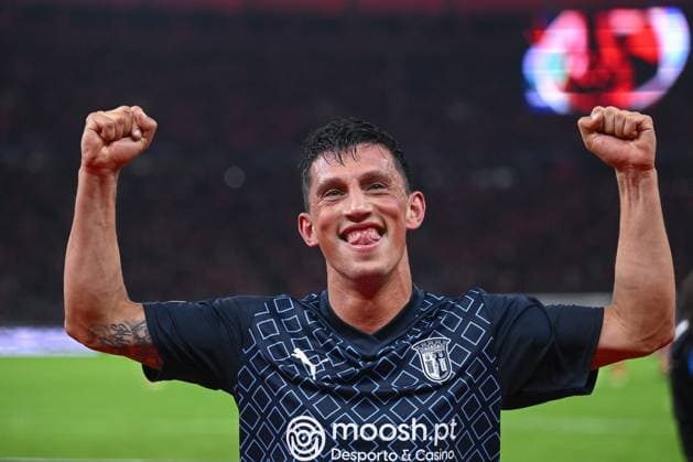 03 10 2023, football, Champions League, 2 match day, season 2023 2024, 1 FC Union Berlin Sporting Braga, AndrÃ Castro SC Braga cheers xRHR PHOTO TKx Copyright: RHR-FOTOx RHR-FOTO TK