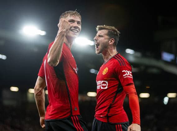 Football - UEFA Champions League - Group A - Manchester United, ManU FC v Galatasaray S.K. MANCHESTER, ENGLAND - Tuesday, October 3, 2023: Manchester United s Rasmus Hojlund celebrates after scoring the opening goal during the UEFA Champions League Group A match between Manchester United FC and Galatasaray S.K. at Old Trafford. MANCHESTER Old Trafford GREATER MANCHESTER ENGLAND  Copyright: xDavidxRawcliffex P2023-10-03-Man_Utd_Galatasaray-13