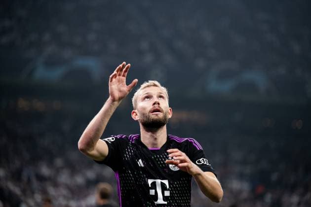 231003 Konrad Laimer of Bayern Munich during the UEFA Champions League football match between FC Copenhagen and Bayern Munich on October 3, 2023 in Copenhagen Photo Petter Arvidson BILDBYRAN kod PA PA0658 fotboll football soccer fotball champions league fc copenhagen bayern münchen bbeng bayern munich fc köpenhamn  Copyright: PETTERxARVIDSON BB231003PA037