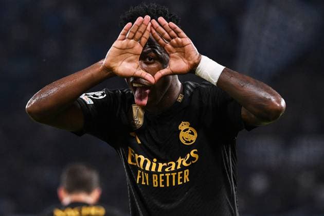 Sport Themen der Woche KW40 Sport Bilder des Tages Ci Napoli 03 10 2023 - Champions League Napoli-Real Madrid foto Carmelo Imbesi Image nella foto: esultanza gol Vinicius Junior 