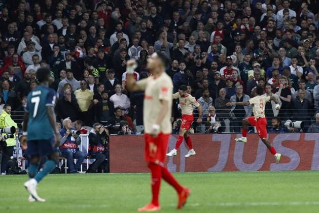 Joie - but de Adrien Thomasson (RC Lens) - Elye Wahi (RC Lens) FOOTBALL : RC Lens Vs Arsenal - Ligue des Champions - 03 10 2023 MichaelBaucher Panoramic 