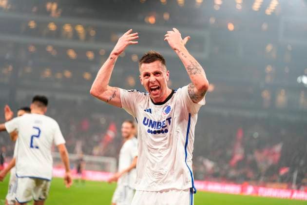 FC Copenhagen s Lukas Lerager 12 has scored to make it 1 0 during the Champions League match between FC Copenhagen and FC Bayern Munich, second round in Group A, at Parken, Copenhagen, Tuesday, October 3, 2023 Photo Liselotte Sabroe Scanpix 2023 , Copenhagen Denmark  Copyright: MadsxClausxRasmussenx COP14434 spdk20231003-221615-L