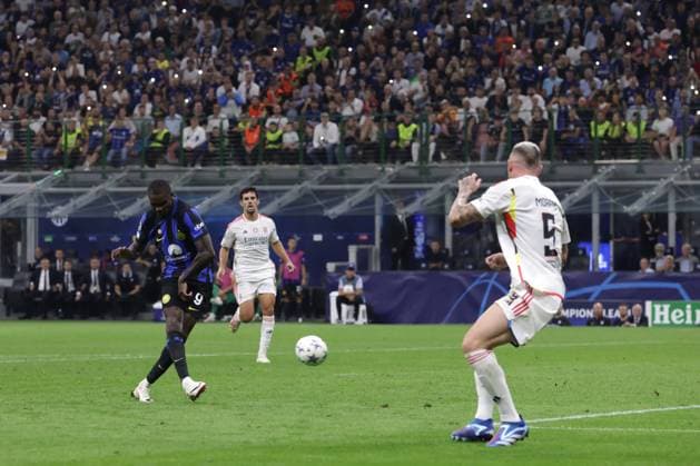 Milan, Italy, 3rd October 2023. Marcus Thuram of FC Internazionale scores to give the side a 1-0 lead during the UEFA Champions League match at Giuseppe Meazza, Milan. Picture credit should read: Jonathan Moscrop Sportimage EDITORIAL USE ONLY. No use with unauthorised audio, video, data, fixture lists, club league logos or live services. Online in-match use limited to 120 images, no video emulation. No use in betting, games or single club league player publications. SPI-2603-0030