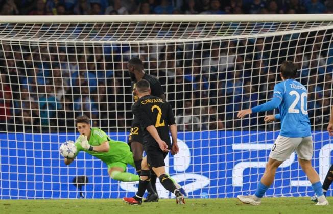 Napoli vs Real Madrid - Champions League 2023 24 Naples 03 10 2023, during the Champions League group football match 2023 24, between the teams of SSC Napoli vs FC Real Madrid at the Diego Armando Maradona stadium in picture Kepa Arrizabalaga of Real Madrid Naples Stadio Diego Armando Maradona Campania Italy Copyright: xFABIOxSASSOxFABIOxSASSOx 2L8A2334-2