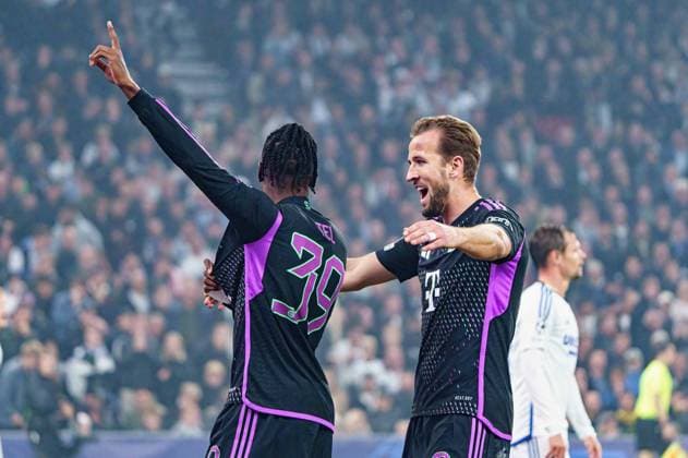 Goal celebration Mathys Tel FC Bayern Muenchen, 39 , Harry Kane FC Bayern Muenchen, 09 after goal to 1 2 Mathys Tel FC Bayern Muenchen, 39 DEN, FC Copenhagen vs FC Bayern Muenchen, football, Champions League, Group A, Matchday 2, Season 2023 2024, 03 10 2023 DEN, FC Copenhagen vs FC Bayern Muenchen, football, Champions League, Group A, Matchday 2, Season 2023 2024, 03 10 2023 Copenhagen Copyright: xEibner-Pressefoto MarcelxvonxFehrnx EP_MFN