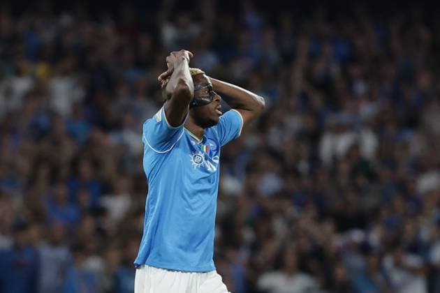Victor Osimhen of SSC Napoli dejection during the Champions League Group C football match between SSC Napoli and Real Madrid FC at Diego Armando Maradona stadium in Naples (Italy), October 3rd, 2023. cesarexpurini