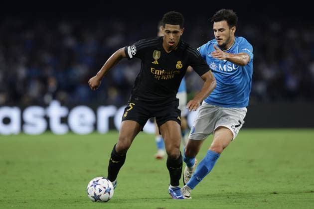 Foto Alessandro Garofalo LaPresse 03 ottobre 2023 Napoli, Italia - Calcio - Champions League 2023 2024 - Napoli Vs Real Madrid - Stadio Diego Armando Maradona. Nella foto: Jude Bellingham (Real Madrid) October 03, 2023 Naples, Italy Sport - Soccer - Champions League 2023 2024 - Napoli Vs Real Madrid Diego Armando Maradona stadium. In the picture: Jude Bellingham (Real Madrid)  Copyright: xAlessandroxGarofalo LaPressex