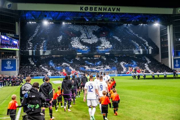 231003 Fans of Copenhagen with a tifo ahead of the UEFA Champions League football match between FC Copenhagen and Bayern Munich on October 3, 2023 in Copenhagen Photo Petter Arvidson BILDBYRAN kod PA PA0658 fotboll football soccer fotball champions league fc copenhagen bayern münchen bbeng Bayern Munich fc köpenhamn publik  Copyright: PETTERxARVIDSON BB231003PA205
