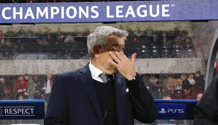 Coach Urs Fischer thoughtful Sports Football Soccer UEFA Champions League UCL Men 2 Matchday Season 2023 2024 03 10 2023 1 FC Union Berlin FCU vs SC Braga Olympiastadion DFL regulations prohibit any use of photographs as image sequences and or quasi video
