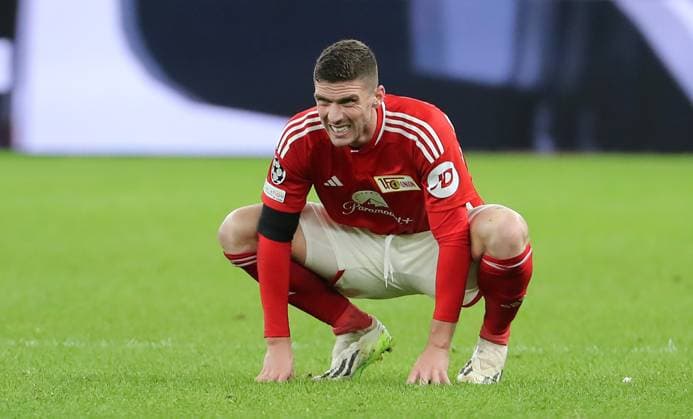 Robin Gosens disappointed disappointment facial expressions sports soccer soccer UEFA Champions League UCL men 2 matchday season 2023 2024 03 10 2023 1 FC Union Berlin FCU vs SC Braga Olympiastadion DFL regulations prohibit any use of photographs as image sequences and or quasi video