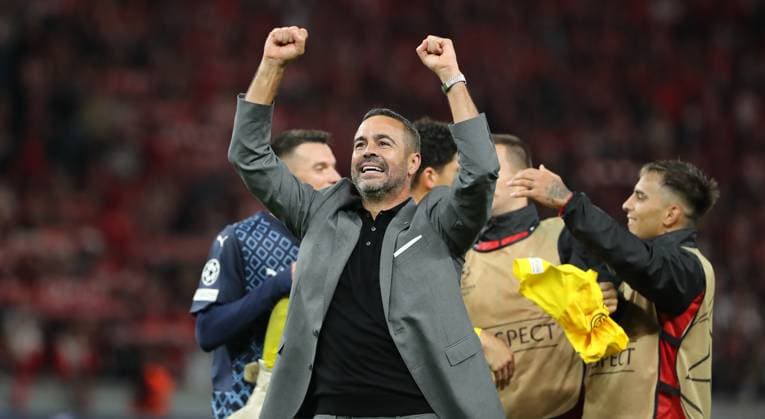 Coach Artur Jorge cheers after end of match joy emotion jubilation Sport Football Soccer UEFA Champions League UCL Men 2 Matchday Season 2023 2024 03 10 2023 1 FC Union Berlin FCU vs SC Braga Olympiastadion DFL regulations prohibit any use of photographs as image sequences and or quasi video
